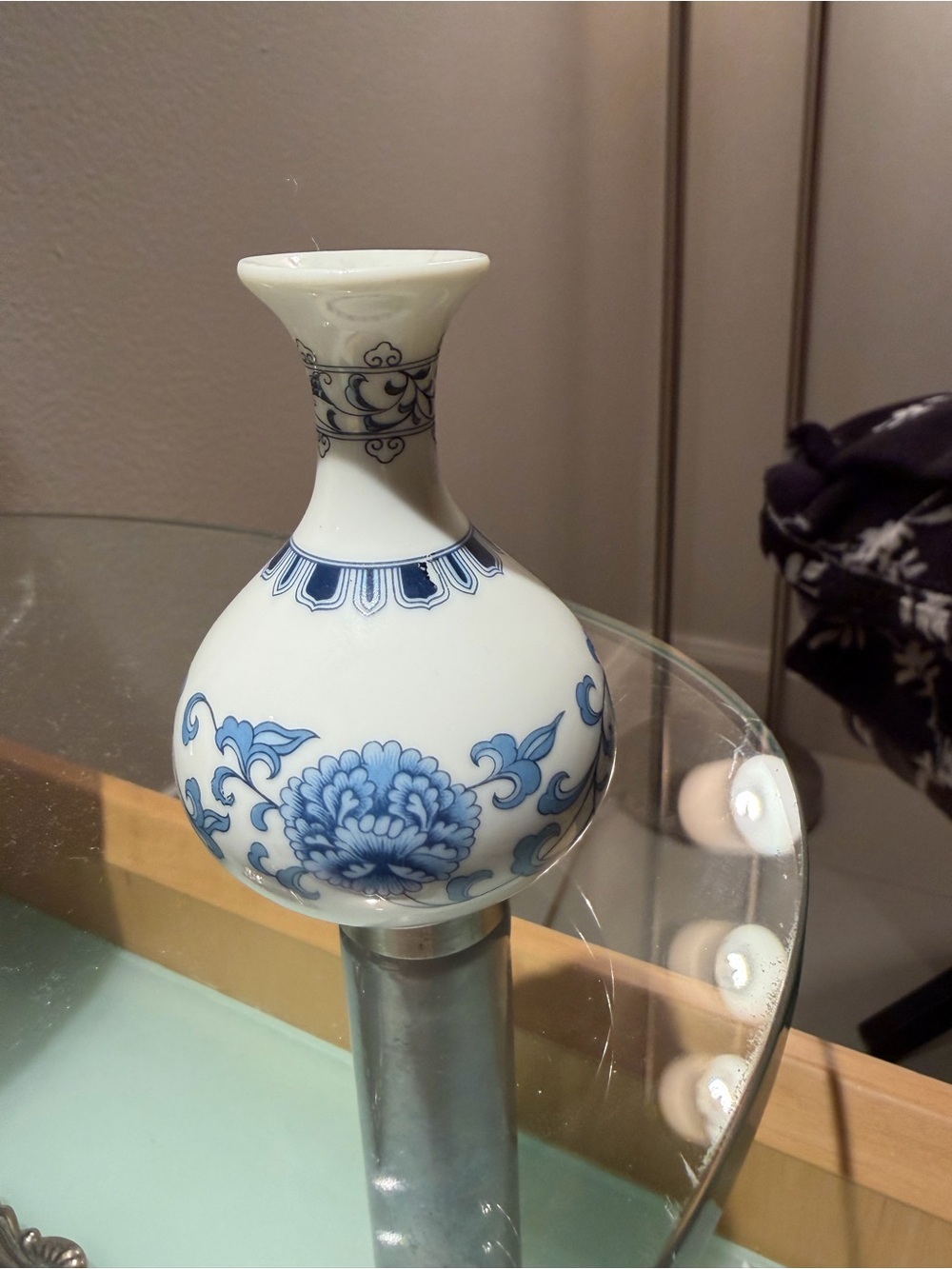 Miniature Blue and White Floral Porcelain Bud Vase - made in Japan